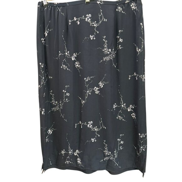 Vintage Y2K Rena Rowan Plus Size Navy Blue Floral Silk Maxi Skirt 24W Whimsigoth - Picture 2 of 4